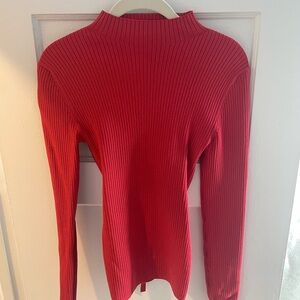 Babaton Red Ribbed Turtleneck Sweater